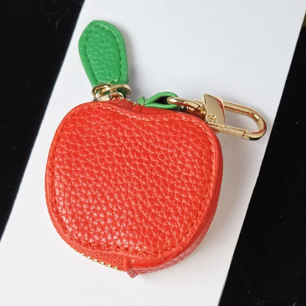 Apple Mini Coin Purse Keychain Red Embroidered Fruit Pouch Bag Charm